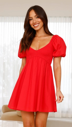 Sahirah Mini Dress - Red New York Wide Hemline
