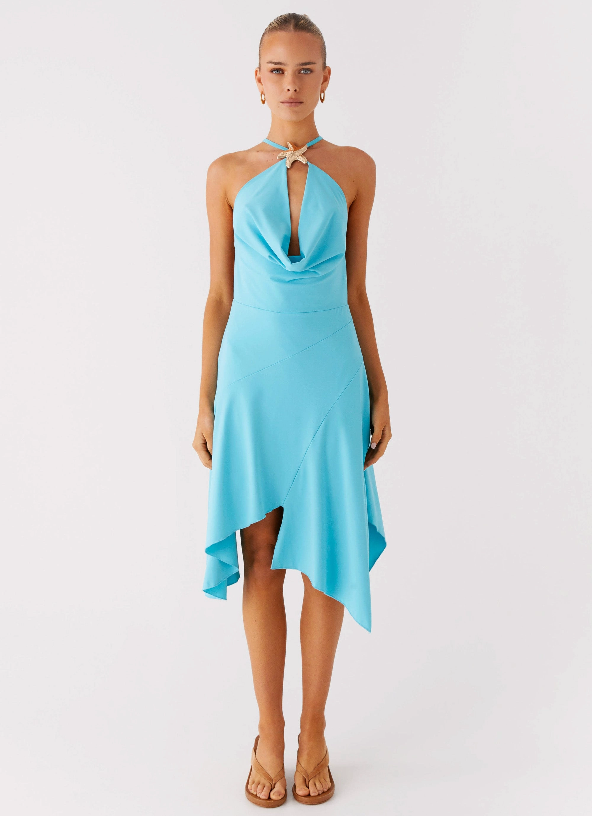 Salt Kiss Midi Dress - Turquoise Elegant Silhouette
