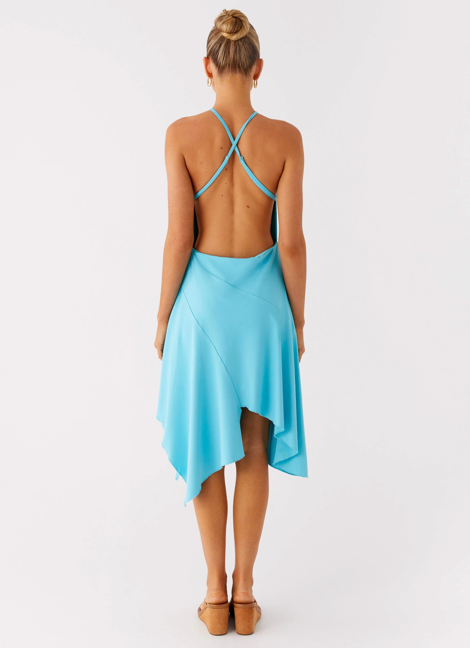 Quick Drying Glam Feel Salt Kiss Midi Dress - Turquoise