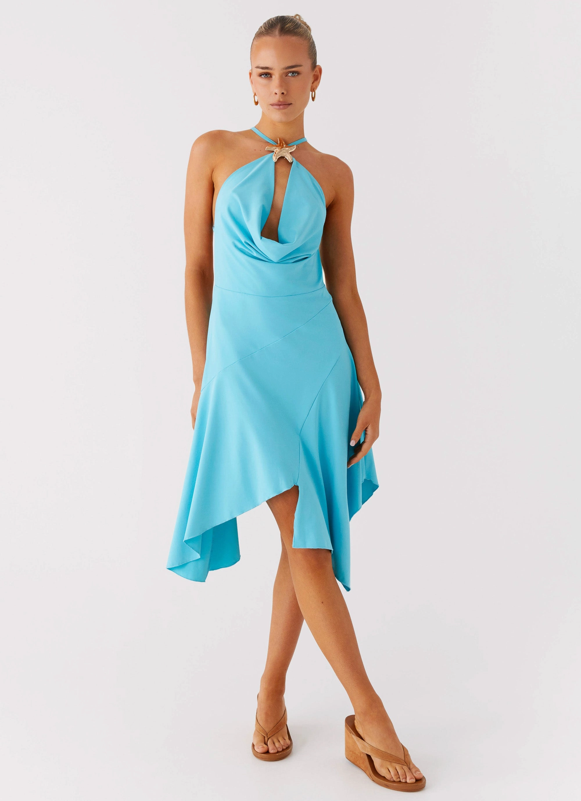 Salt Kiss Midi Dress - Turquoise Button Chic velvet feel