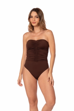 Anti Pilling Fabric Blend I??m Chocolate Ruched Strapless One Piece
