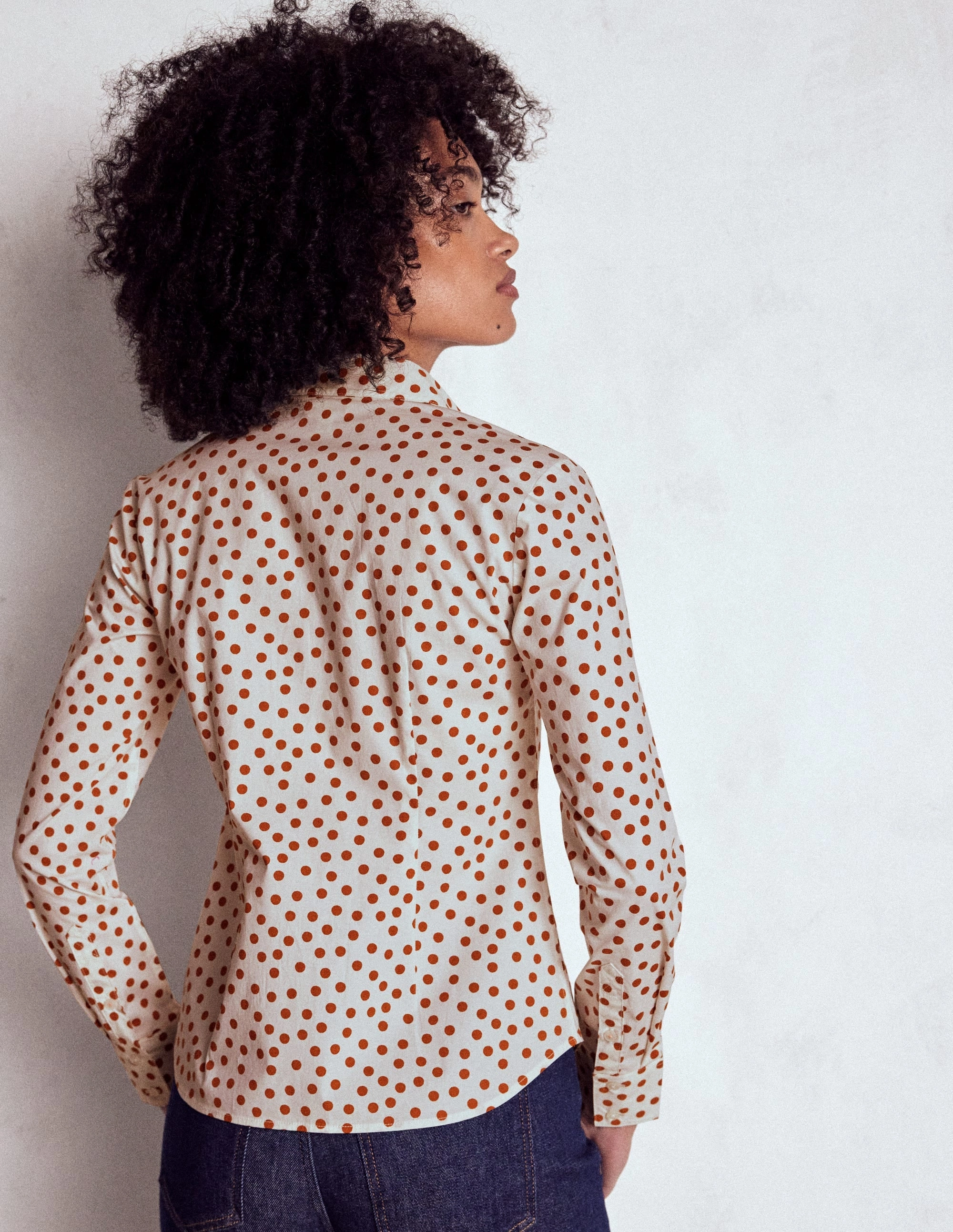 quick dry Saskia Stretch Cotton Shirt-Cognac, Painted Dot