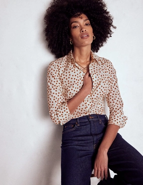 Saskia Stretch Cotton Shirt-Cognac, Painted Dot Gradient effect Timeless Style