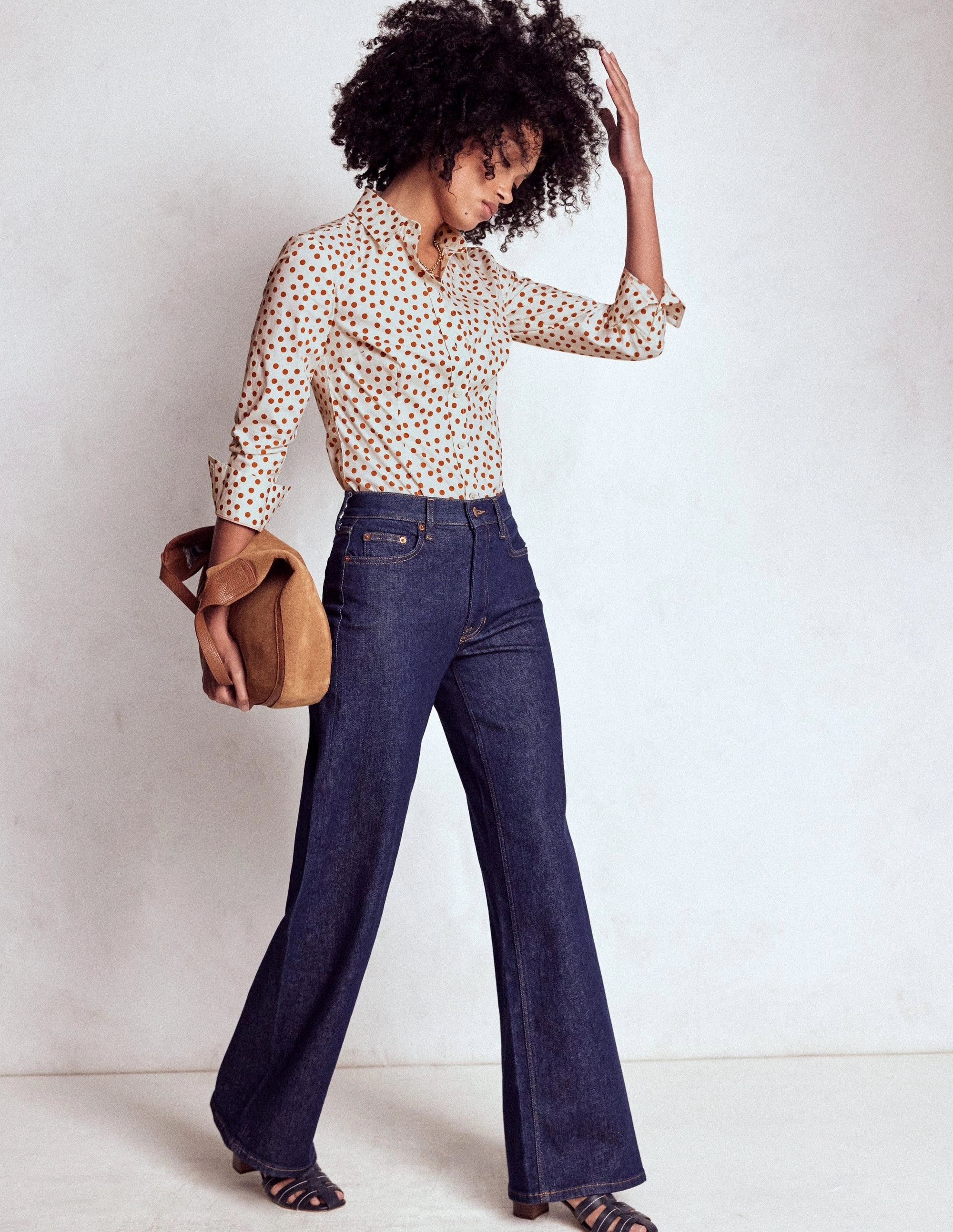 Cocktail Party Saskia Stretch Cotton Shirt-Cognac, Painted Dot