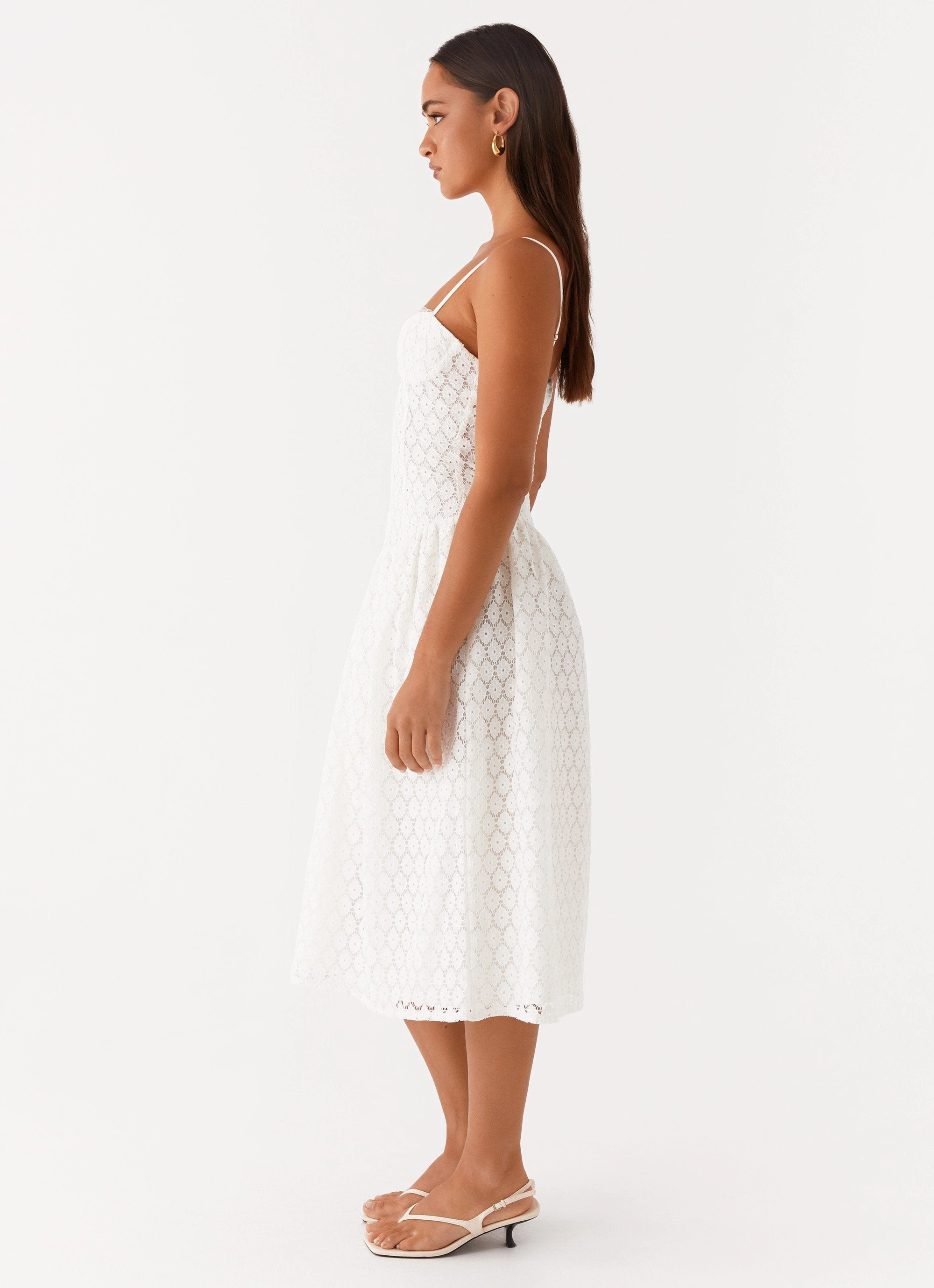 All Wear ContrastStitching Blooming Corset Midi Dress - White