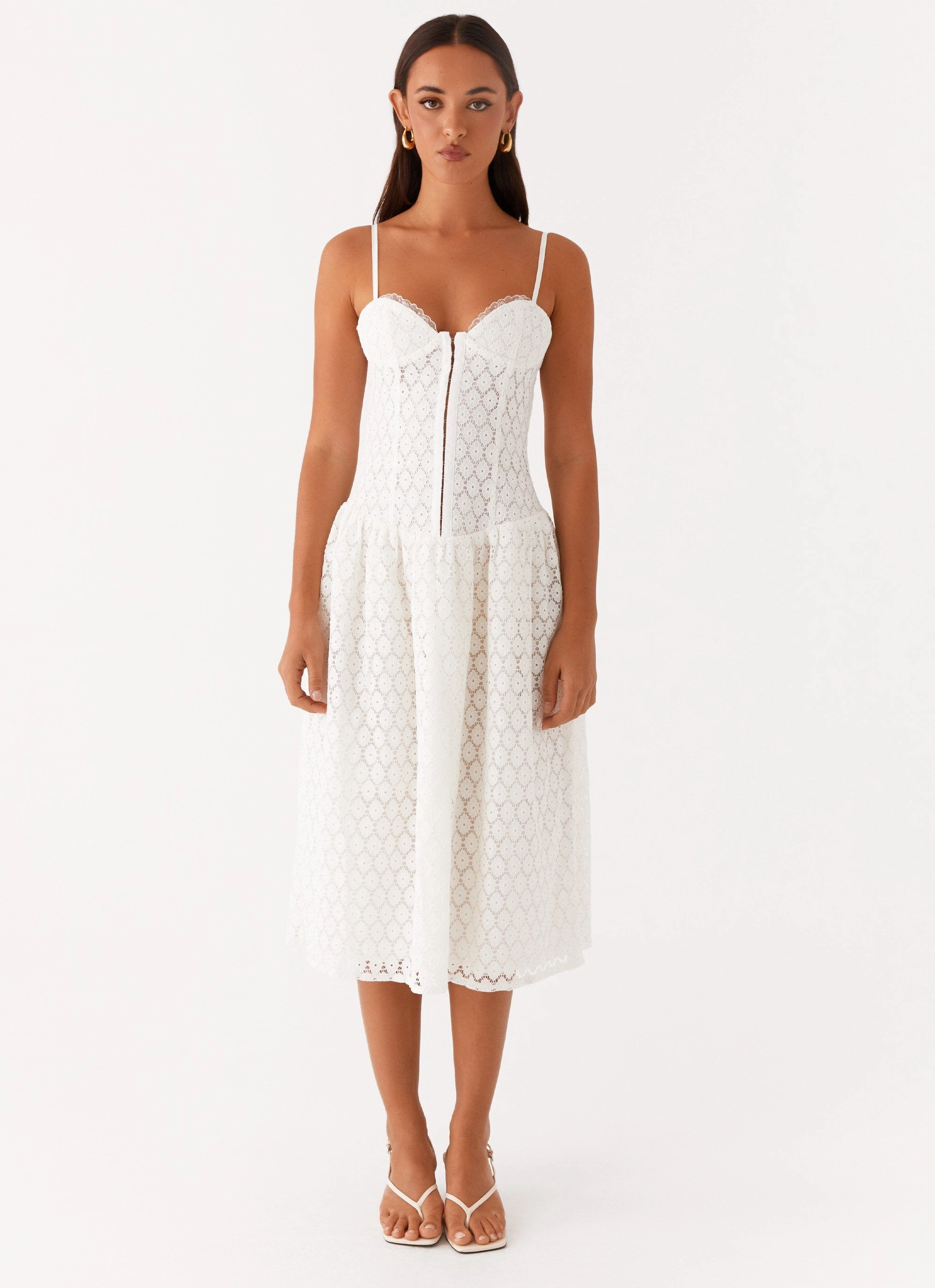 Blooming Corset Midi Dress - White Elegant Wearable