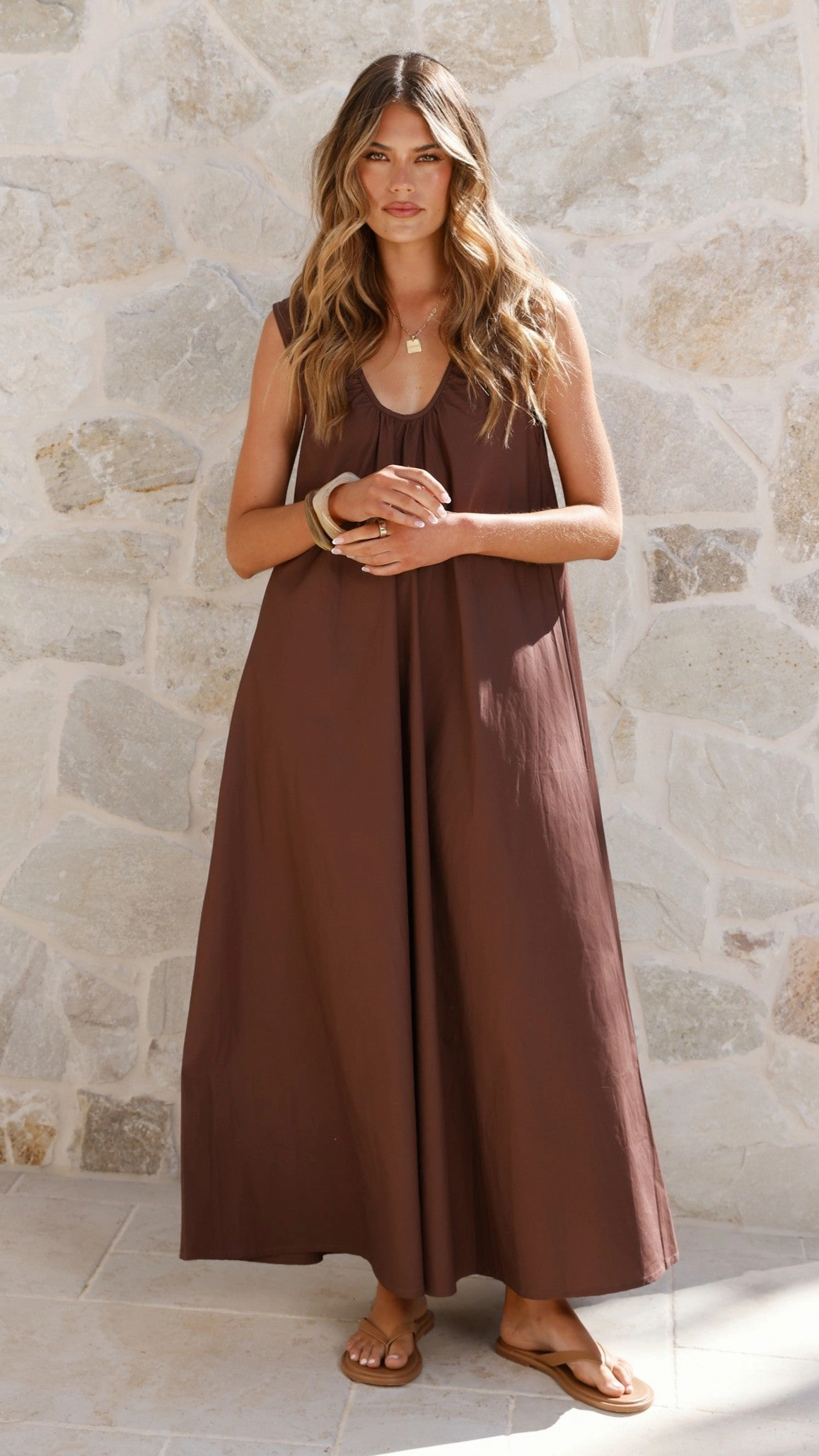 Zip Closure Effortless Fit Scout Maxi Dress - Chocolate