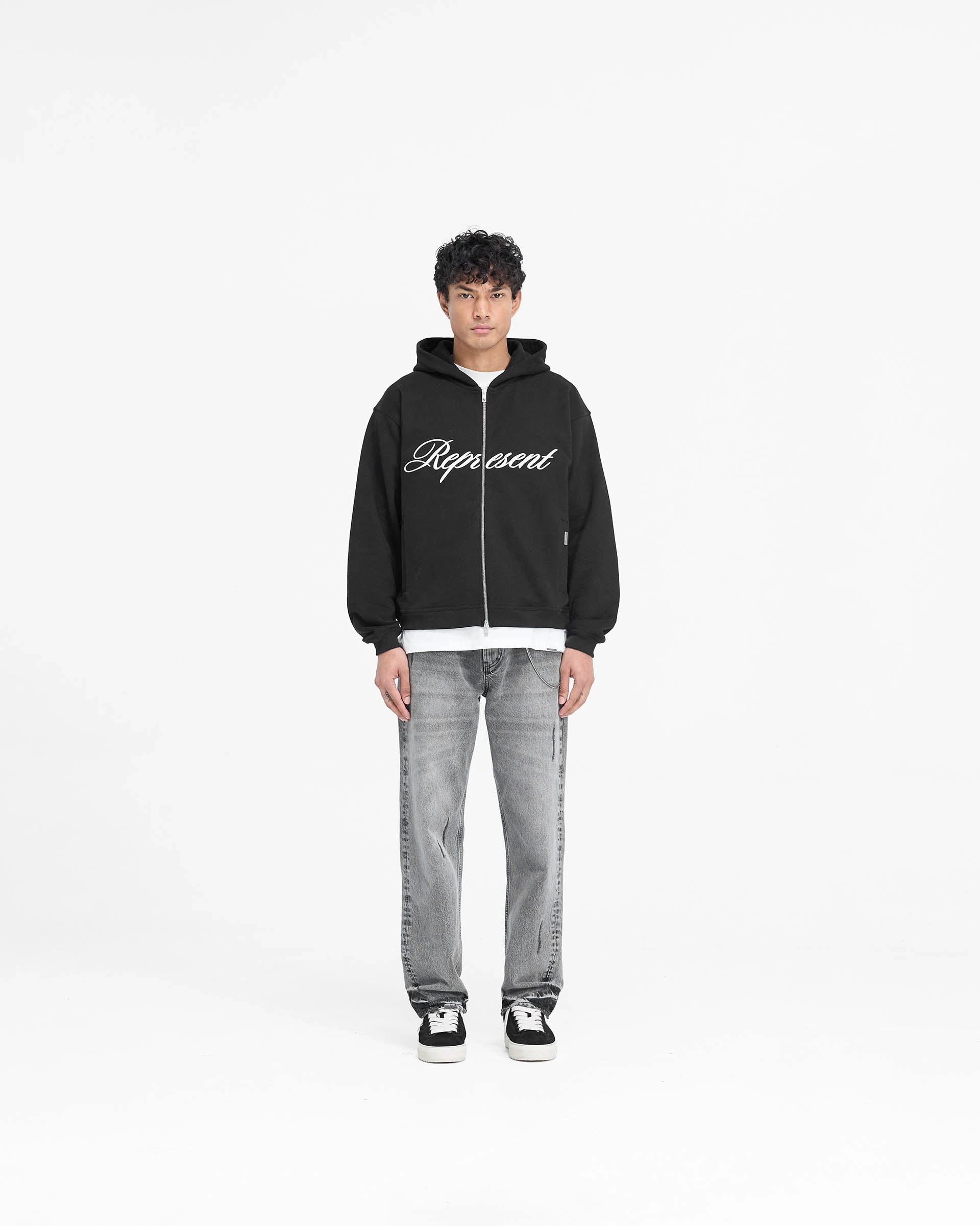Value Pack Lizard like Script Logo Zip Hoodie - Black