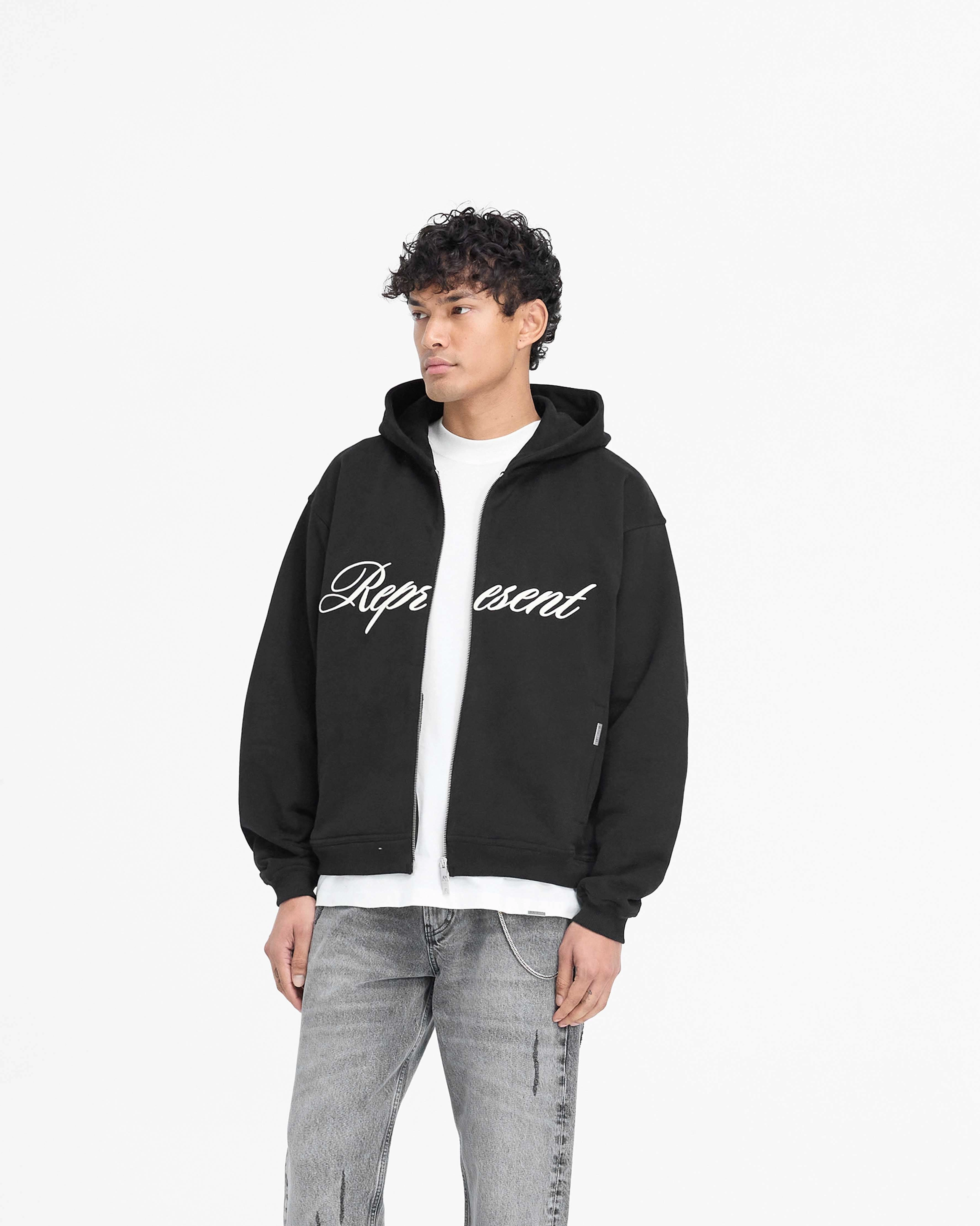 Script Logo Zip Hoodie - Black Polo wear Outdoor Fit
