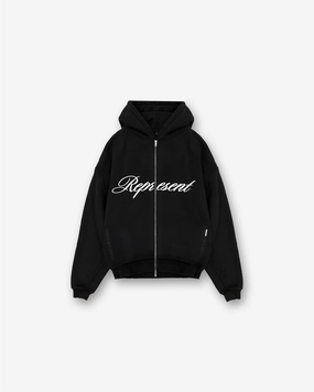Performance Ready Fit Warm design Script Logo Zip Hoodie - Black
