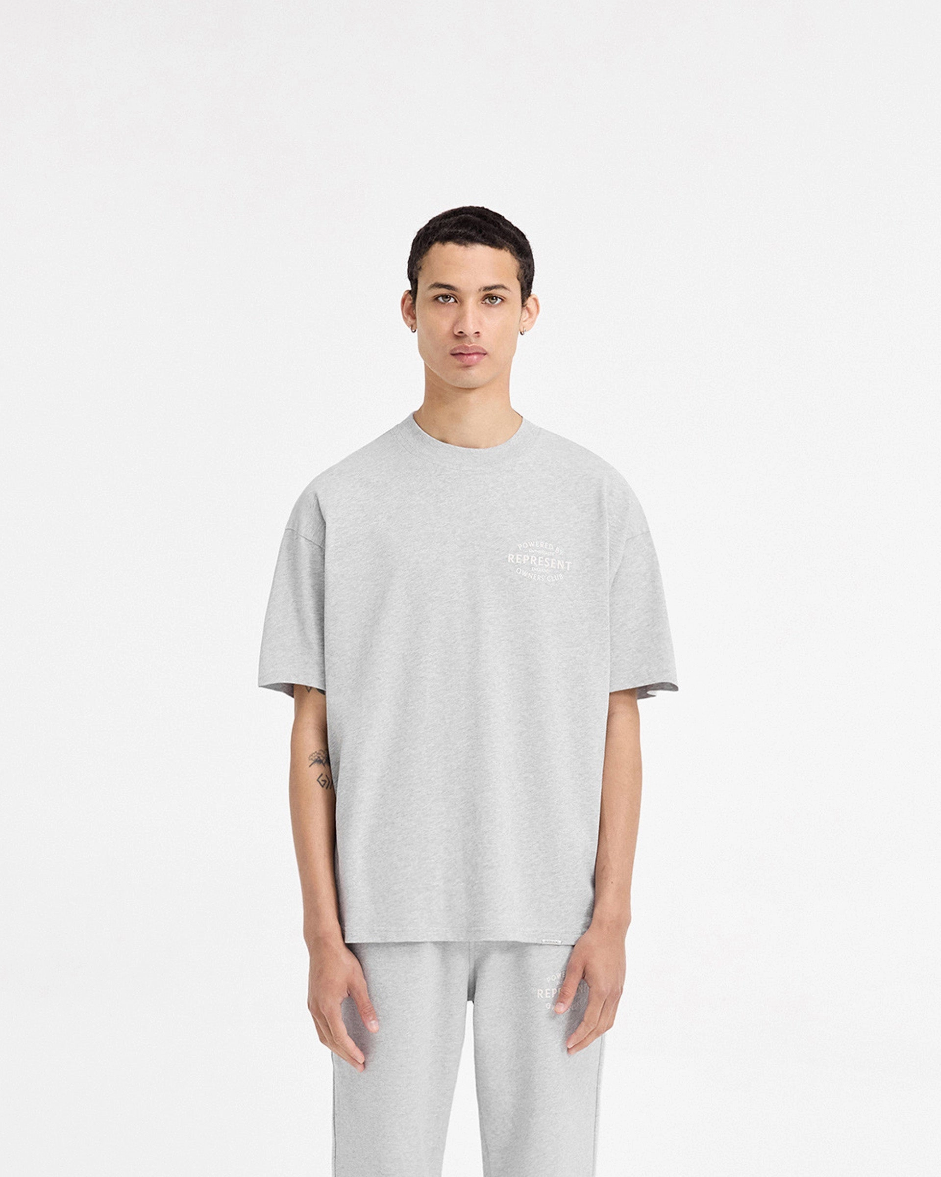Breathable Flex Fit Wool combination Represent Owners Club Stamp T-Shirt - Ash Grey