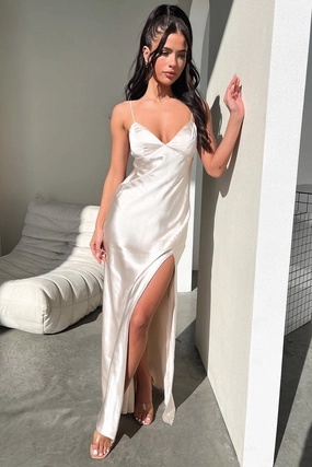 Jennifer Satin Maxi Dress - Champagne Bride Side Timeless-Classic