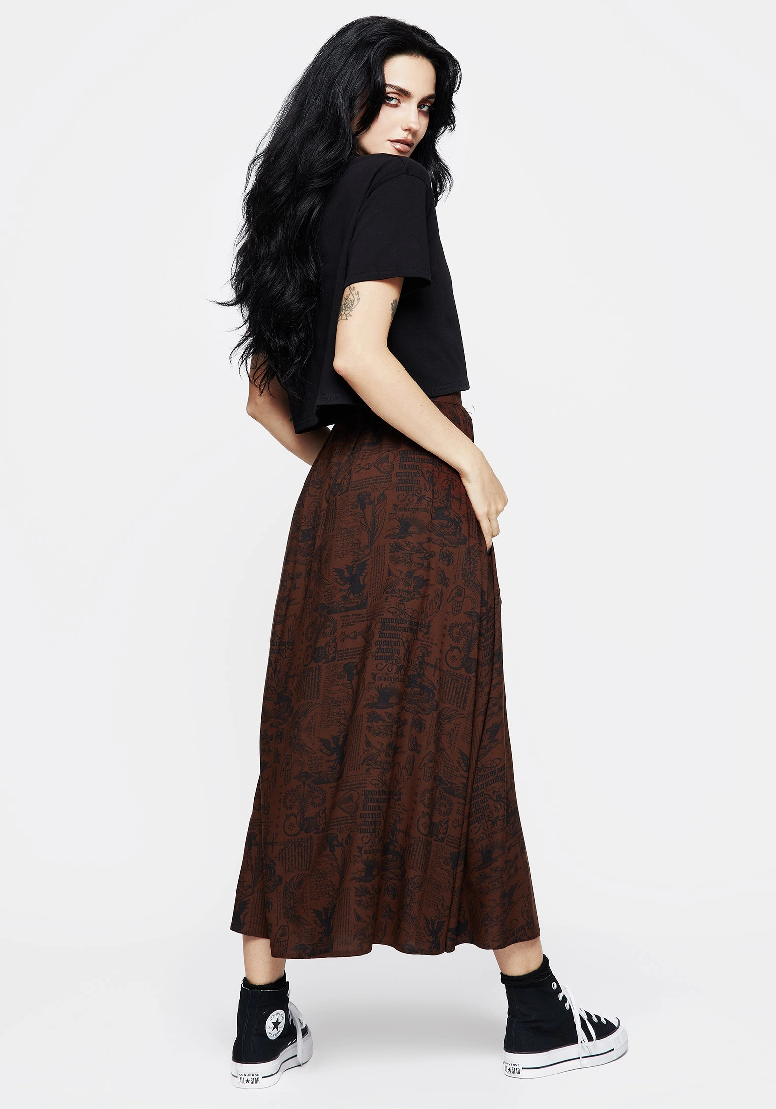 Daemonologie Woodcut Print Midaxi Skirt Exclusive Drop