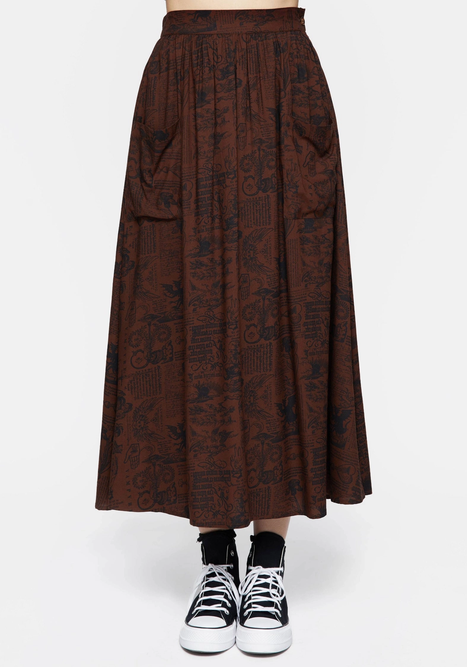Daemonologie Woodcut Print Midaxi Skirt Stretchy