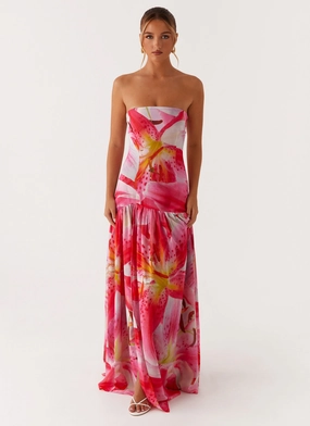 Smart Tailoring Cocktail-Party Eden Strapless Maxi Dress - White Pink Lilly