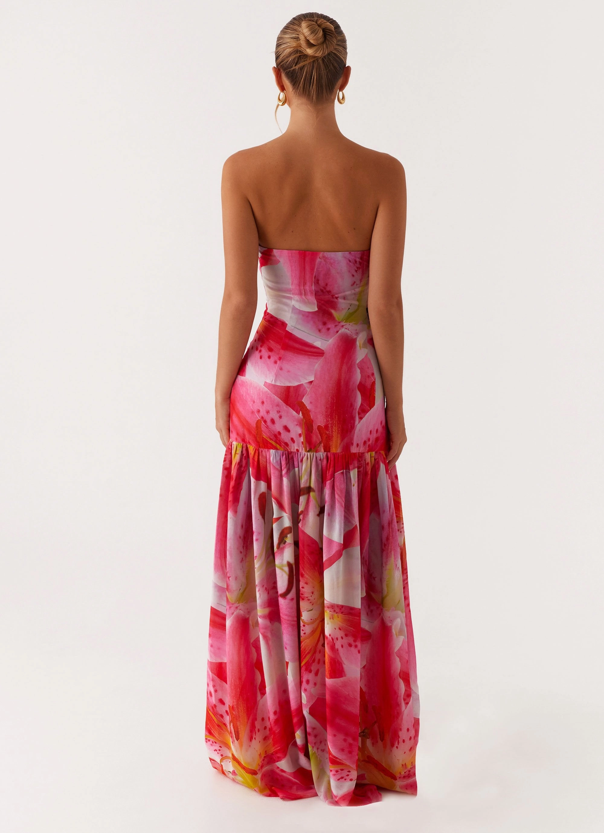 Mood Edge Dreamy Presence Eden Strapless Maxi Dress - White Pink Lilly