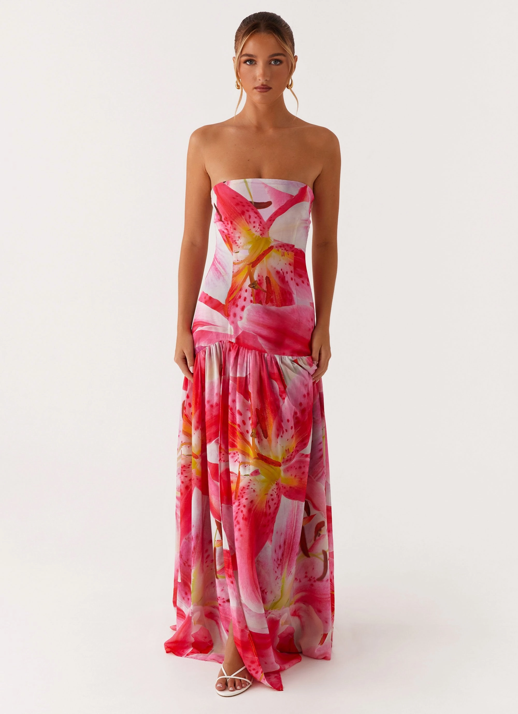 Smart Tailoring Cocktail-Party Eden Strapless Maxi Dress - White Pink Lilly