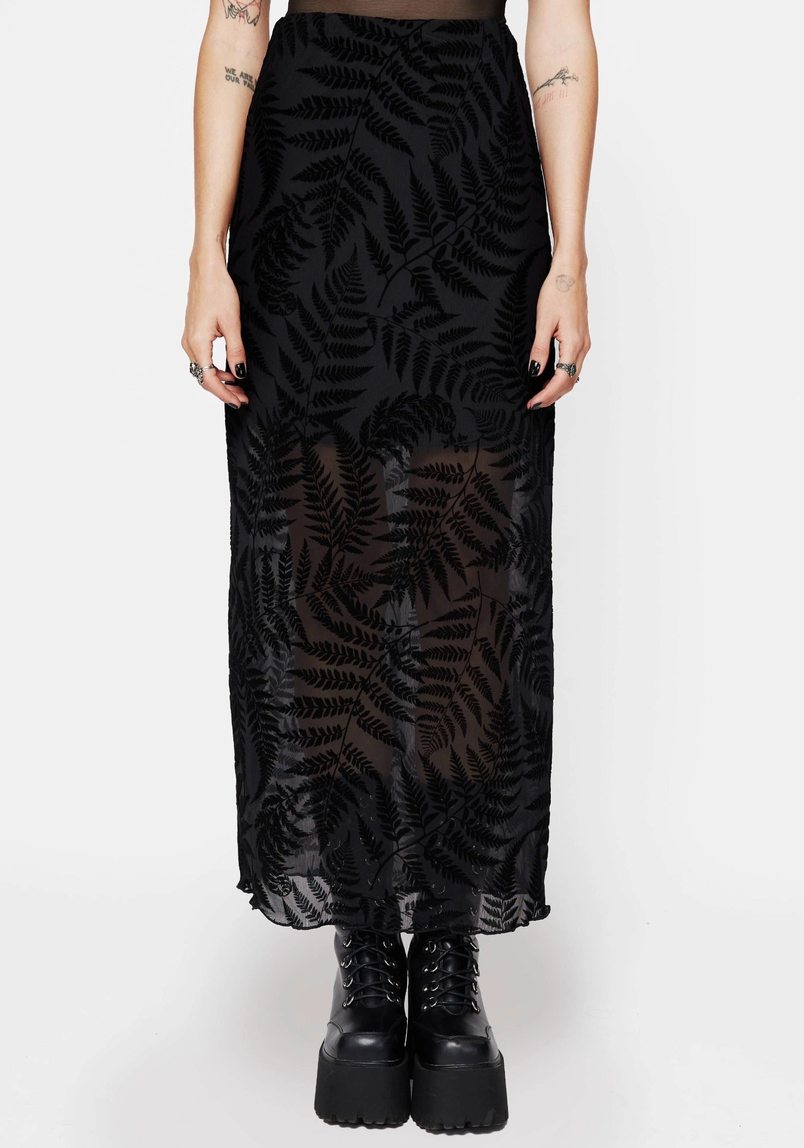 Plant Based Material Fashion Week Ready Lunafern Mesh Fern Leaf Midaxi Skirt