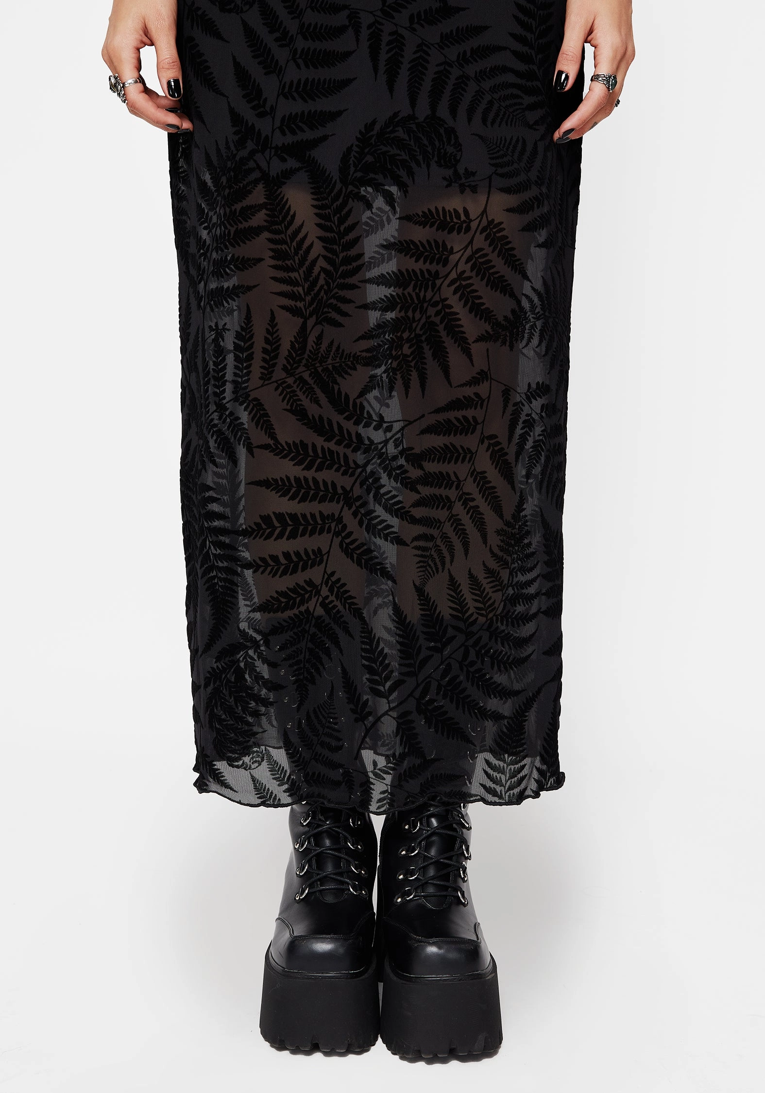 Lunafern Mesh Fern Leaf Midaxi Skirt Texture Focus