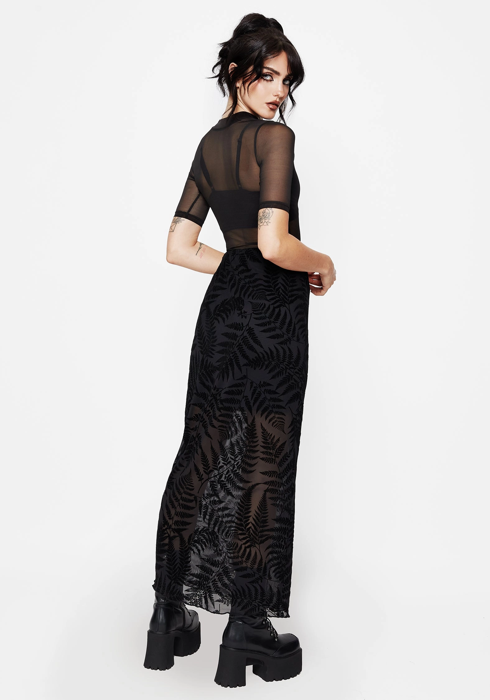 Lunafern Mesh Fern Leaf Midaxi Skirt Polka Dot