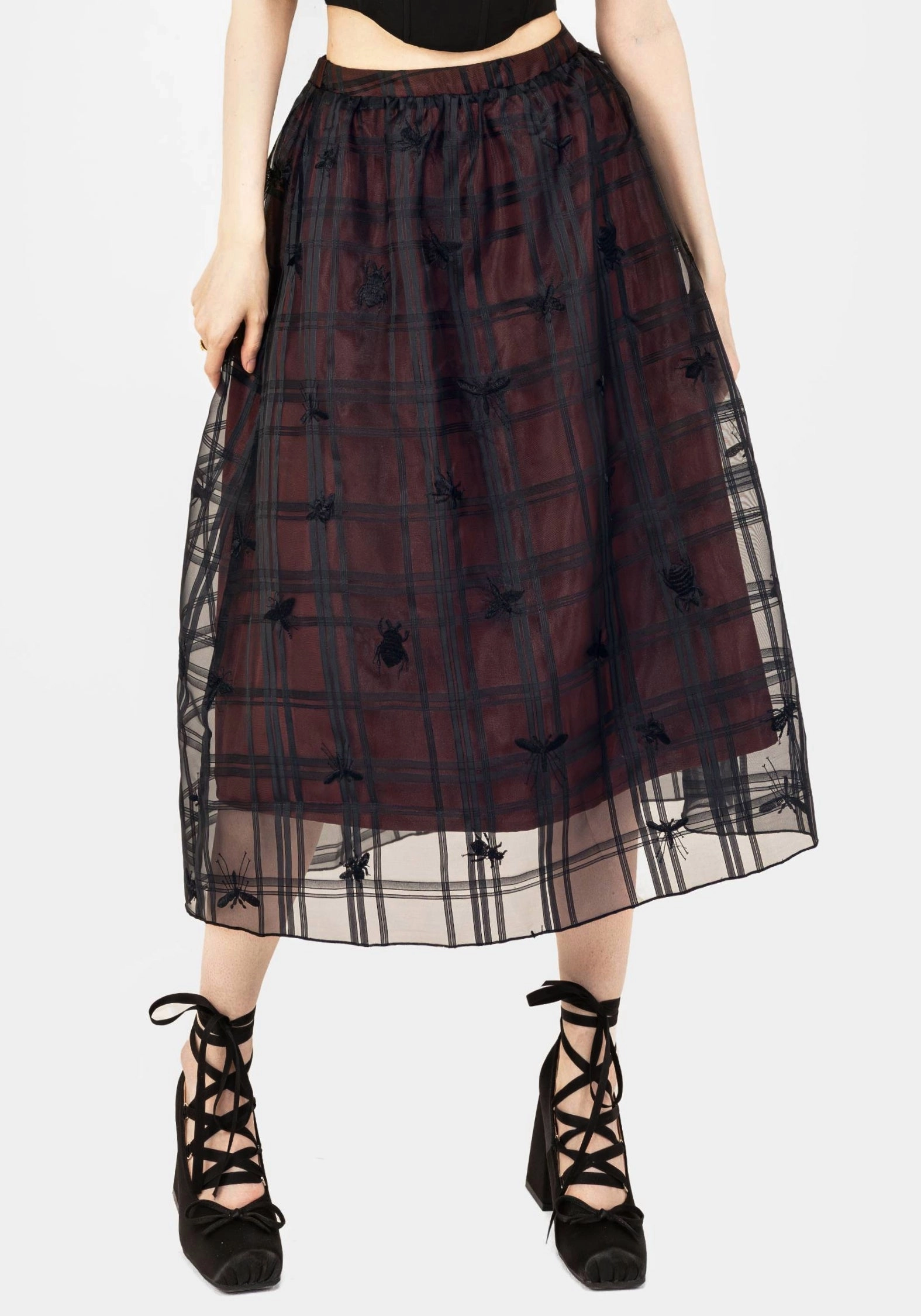 Road Trip Seasonal Drop Sedona Organza Check Embroidered Midaxi Skirt