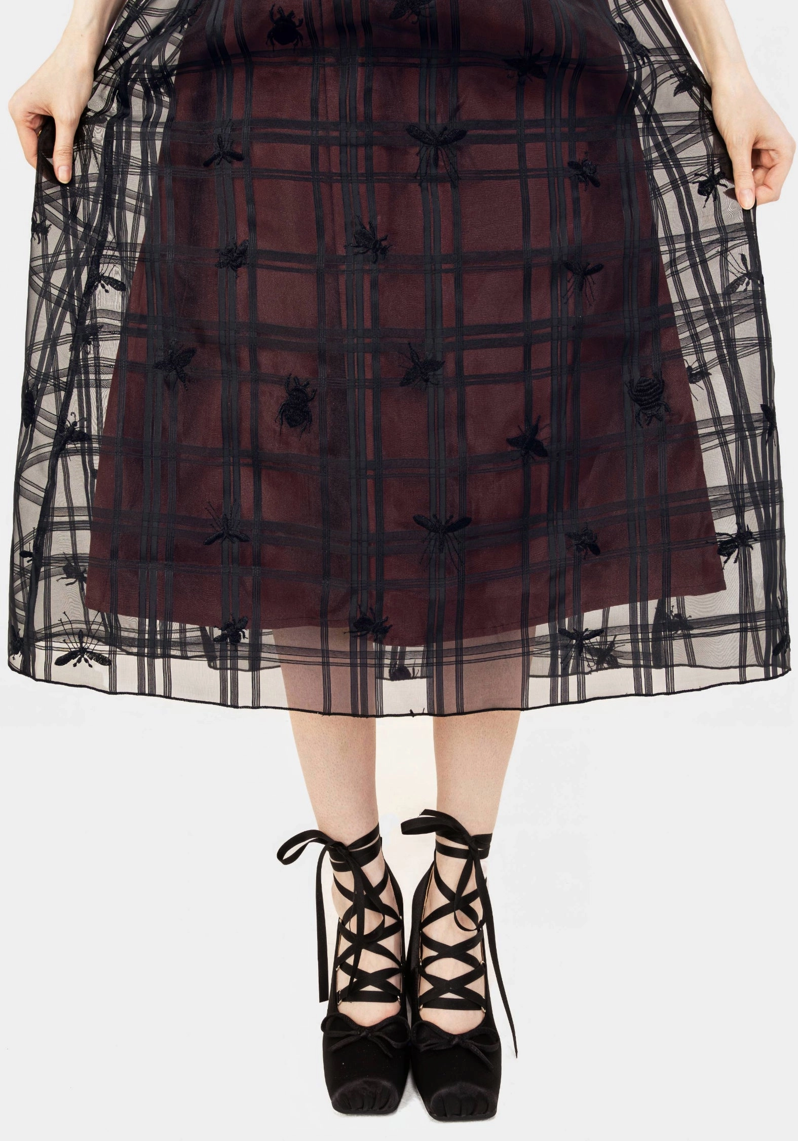 Matching Belt Sedona Organza Check Embroidered Midaxi Skirt