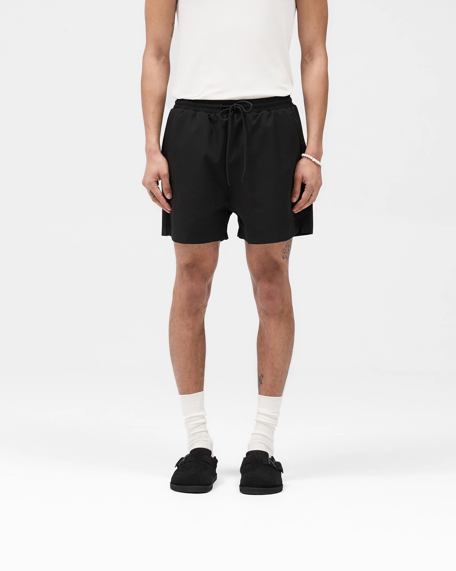Chafe Resistant Lining Seersucker Smart Swim Short - Black