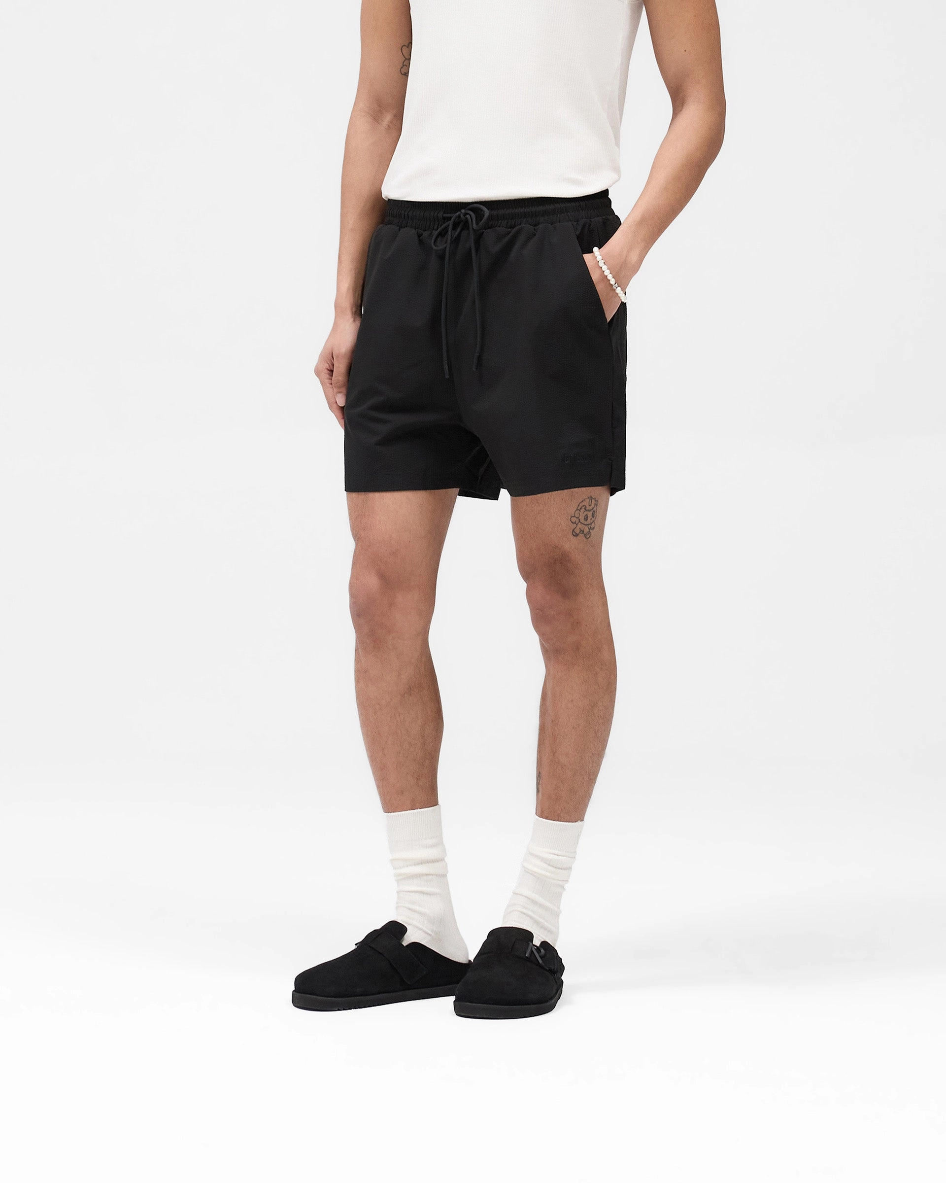 Wrinkle resistant fabric Seersucker Smart Swim Short - Black