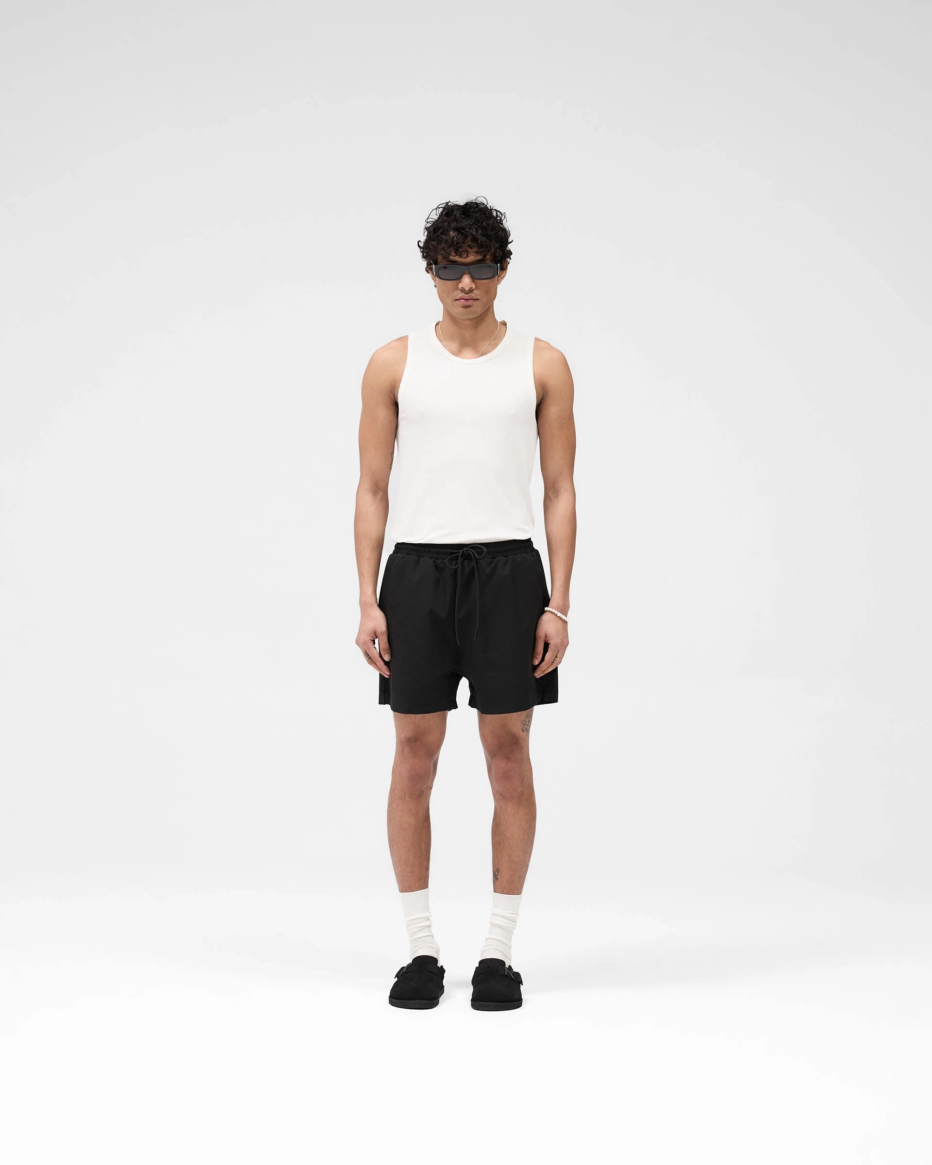 Casual Style Seersucker Smart Swim Short - Black