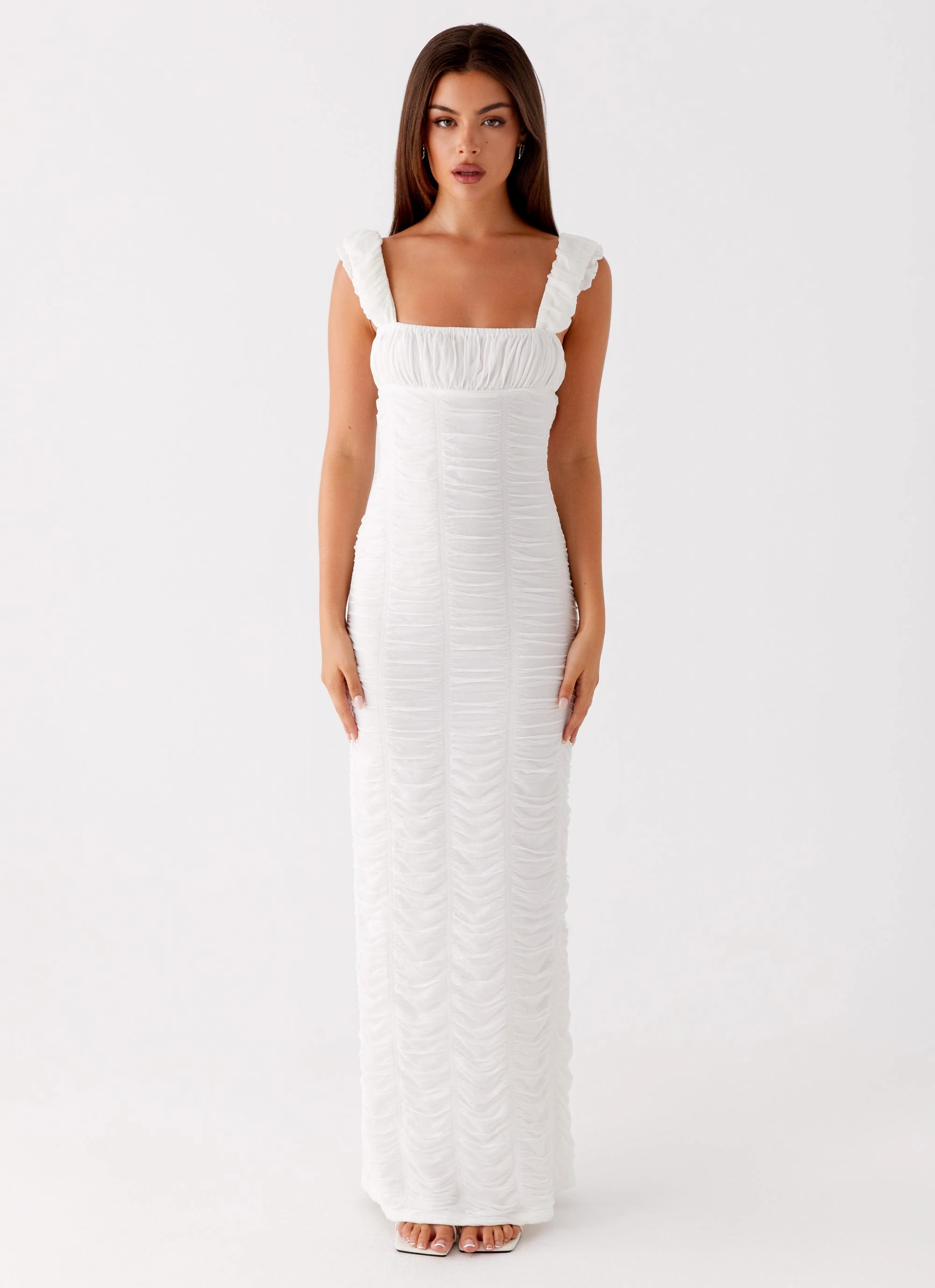 Senses Midi Dress - White Built-In-Slip Comfy and Elegant