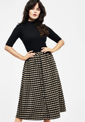 Sensus Check Button Front Midi Skirt Feminine Charm