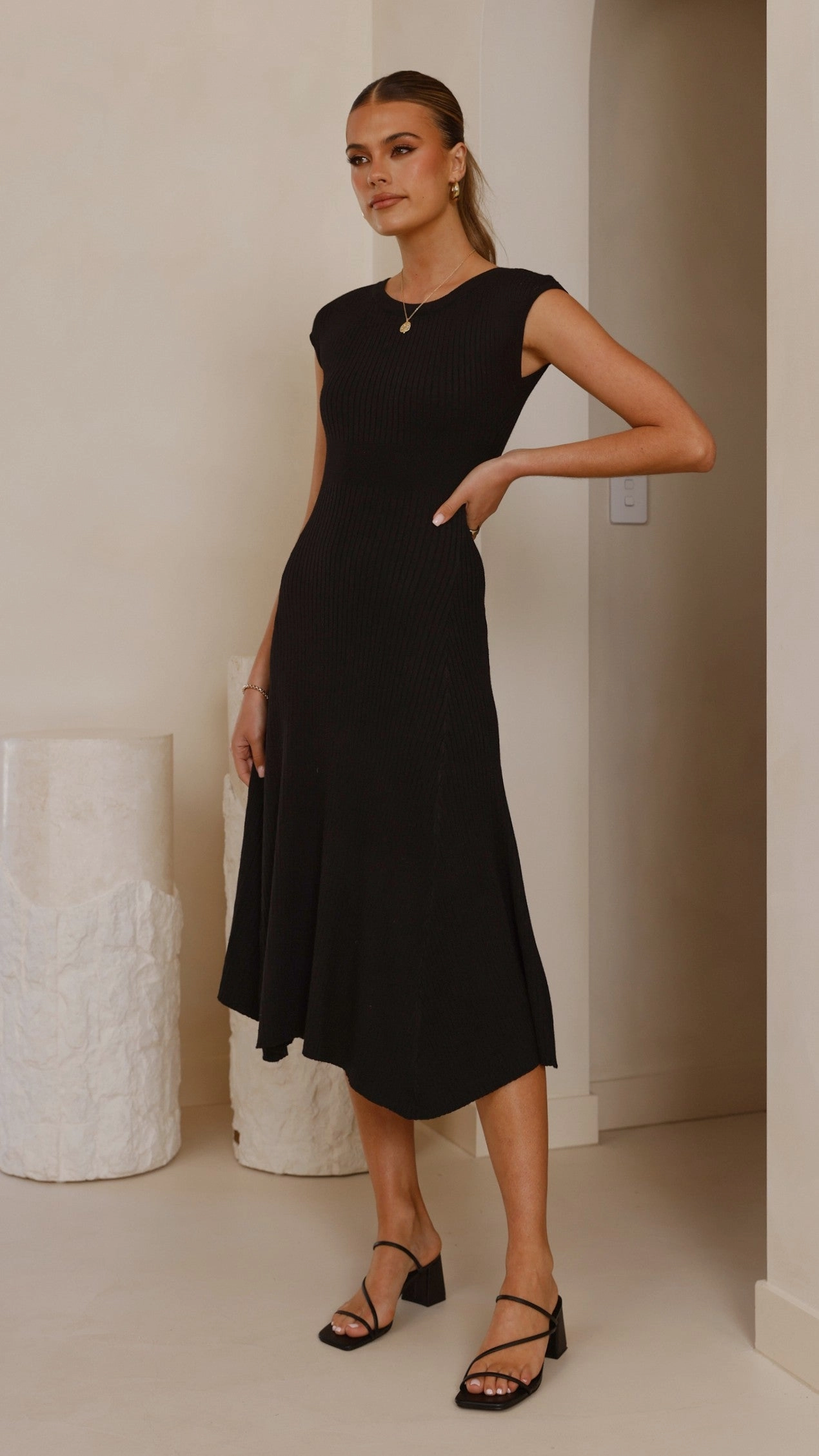 Effortless Layering PlushLining Seona Knit Midi Dress - Black