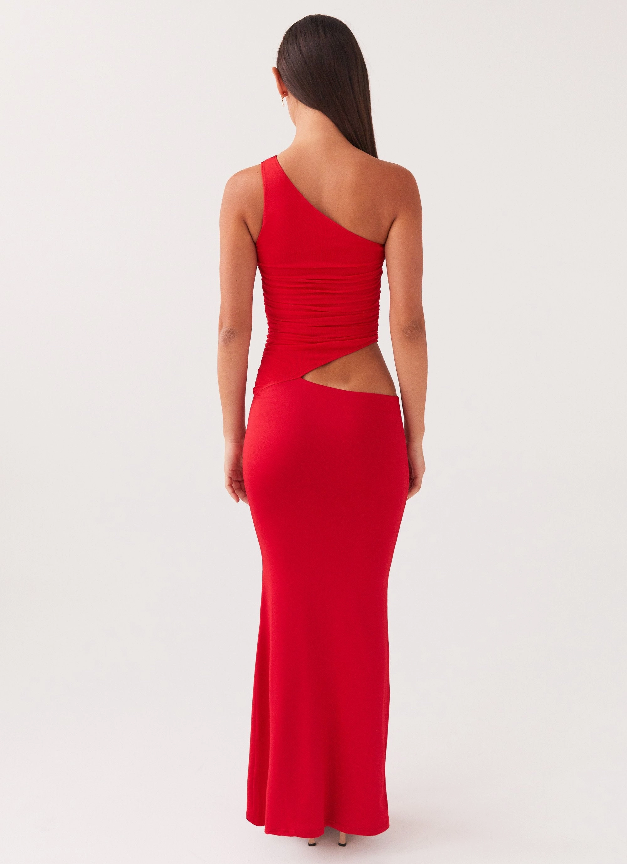 Seranella One Shoulder Maxi Dress - Cherry Red Vacation Vibes warm tones