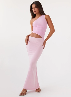 Smooth silhouette Wide Swing Seranella One Shoulder Maxi Dress - Pink