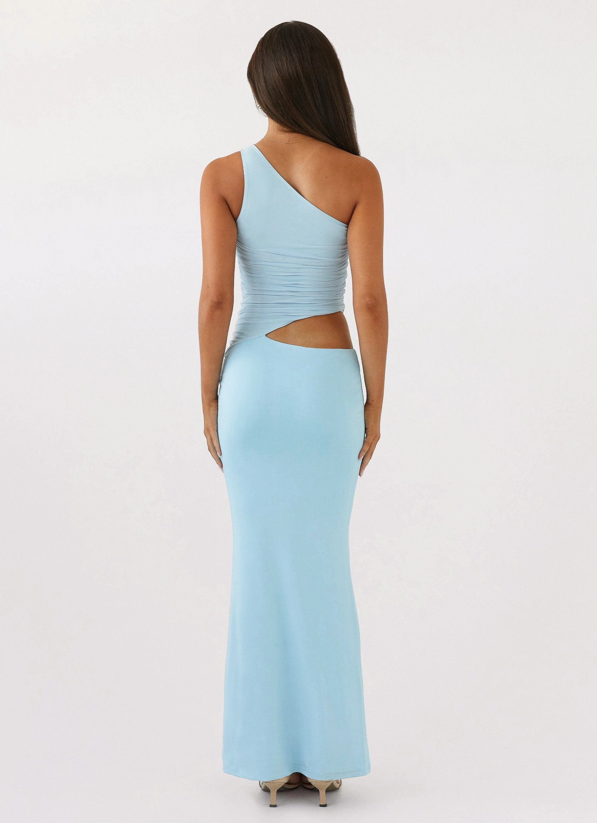 Seranella One Shoulder Maxi Dress - Sky Blue Modern Waist