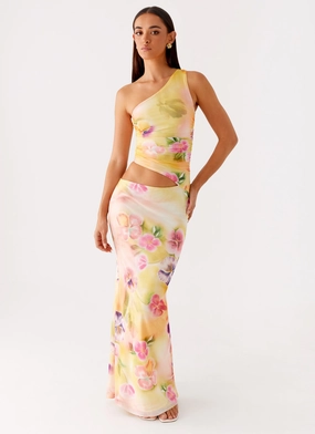Natural Silhouette Seranella One Shoulder Maxi Dress - Sunburst Floral