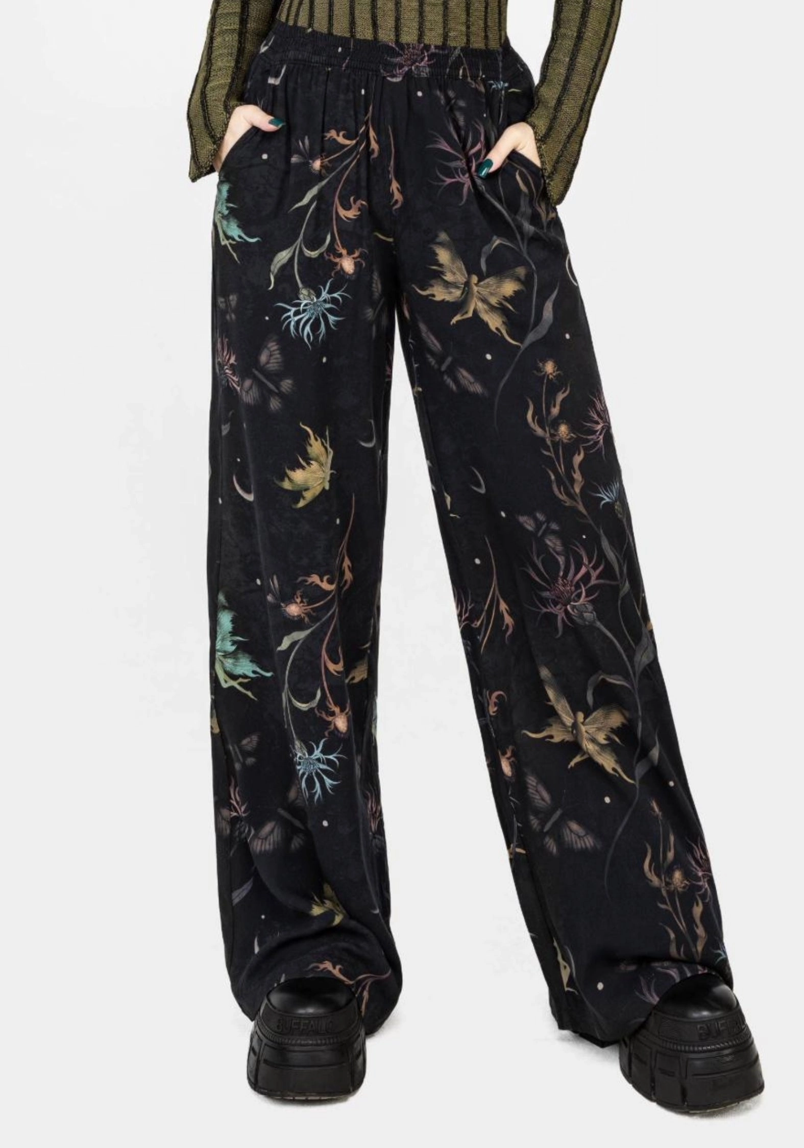 Rosanella Floral Print Straight Leg Trousers Flat Lock Stitching Functional Fashion