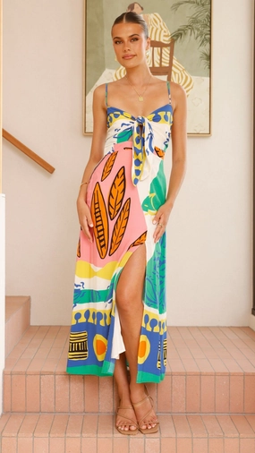 Shahar Maxi Dress - Green Print Wrap Charm Oversized-Fit