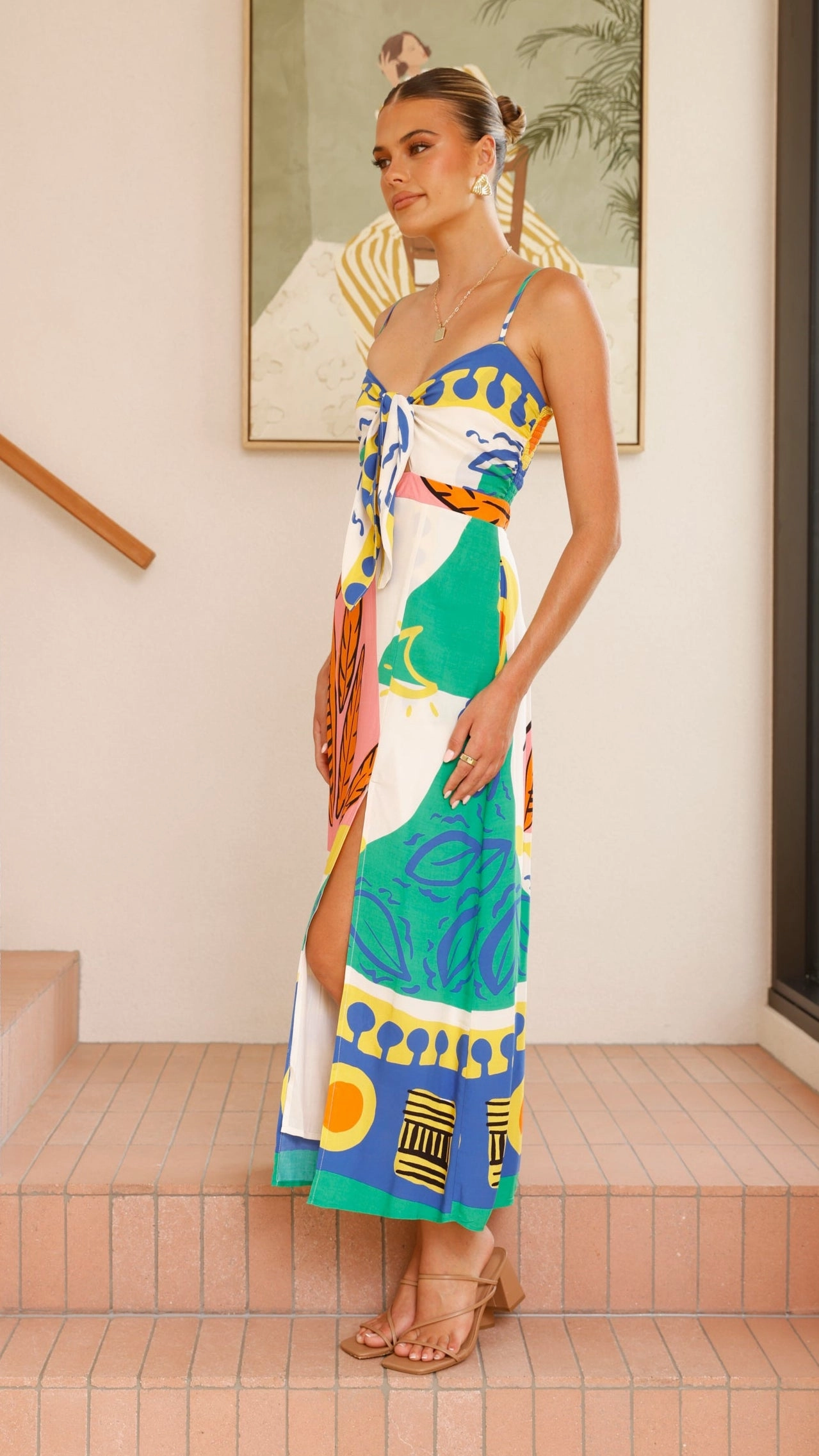 Feminine Energy Crisp Finish Shahar Maxi Dress - Green Print