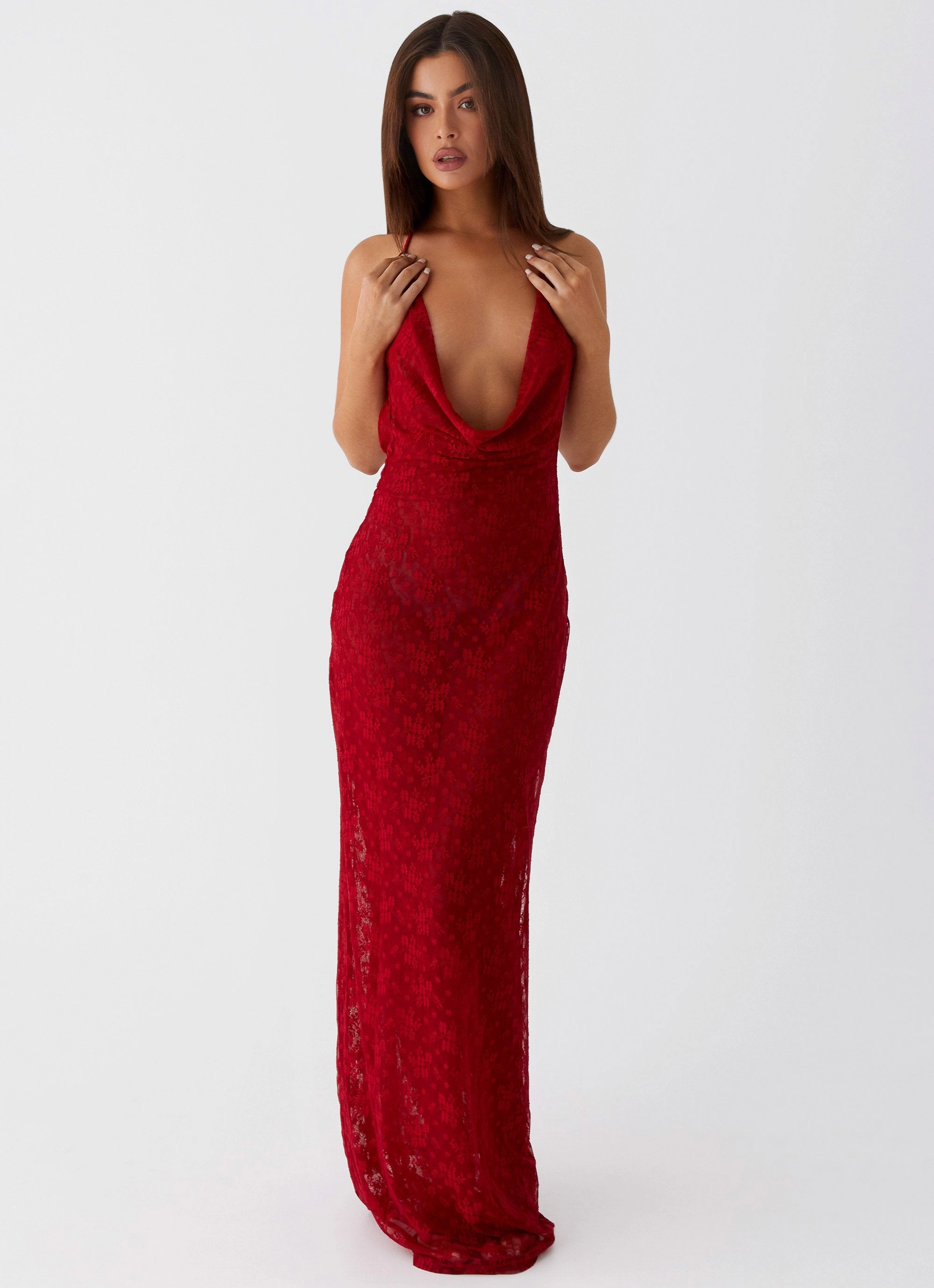 Floating Shape Champagne Coastline Maxi Dress - Dark Red