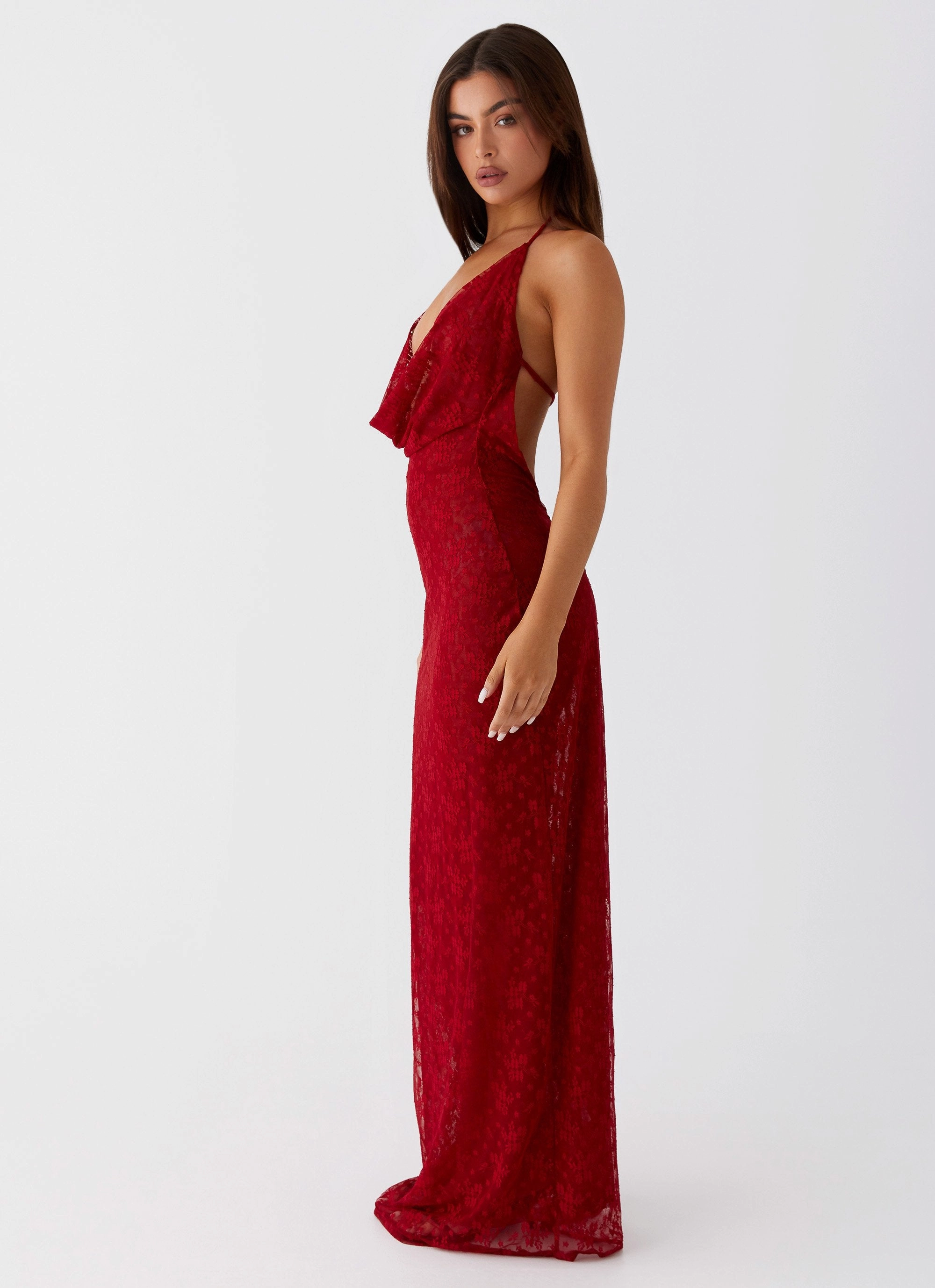 Chilly Wear Patterned-Fabric Champagne Coastline Maxi Dress - Dark Red