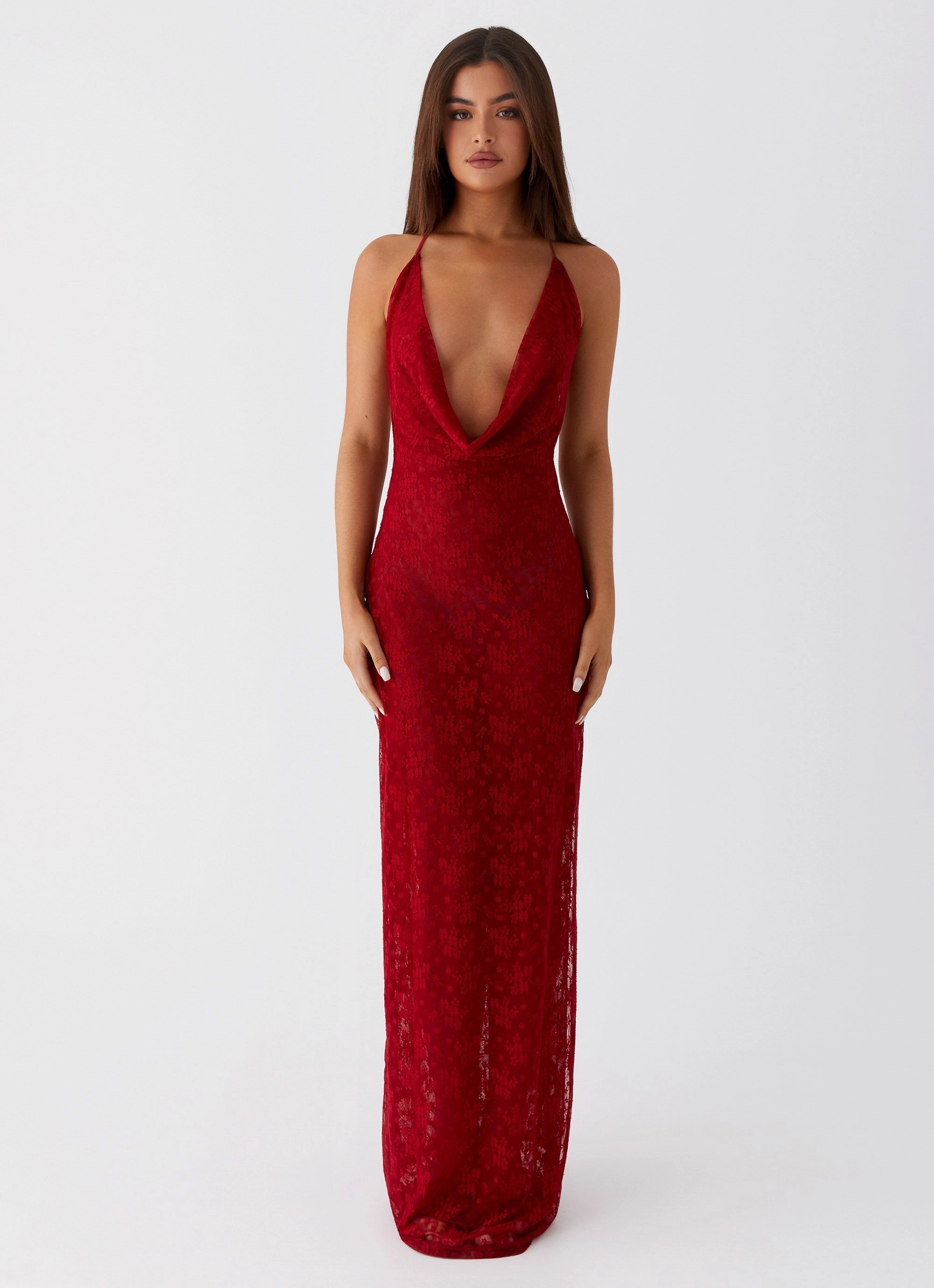 Earthy Hue Champagne Coastline Maxi Dress - Dark Red