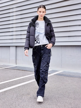 Madame Multi Pocketed Charcoal Black Cotton Denim Cargo NonSlipGrip