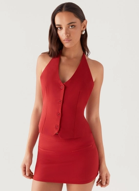 Sarah Mini Skirt - Ruby Red Performance Outfit Clean Aesthetic