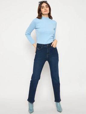 All Round Wear Sustainable Dye Methods Madame Cotton Blend Stone Wash Straight Fit Dark Blue Denim Jeans