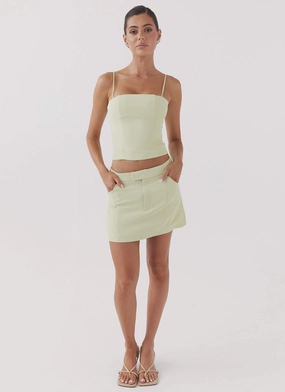 Elegant Look Pleated design Eliana Suit Mini Skirt - Green Zest