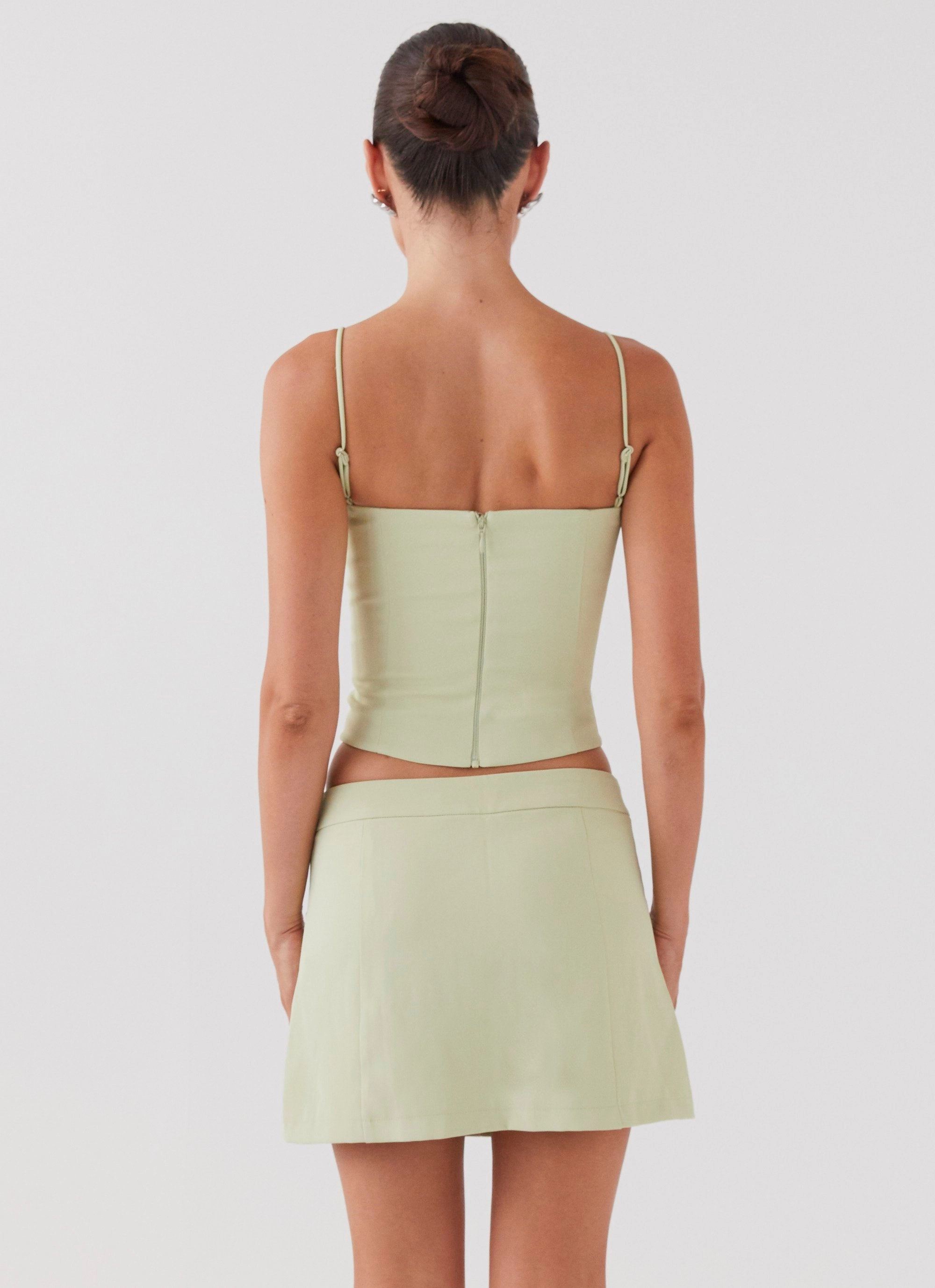 Eliana Suit Mini Skirt - Green Zest lace accents Clean Mood