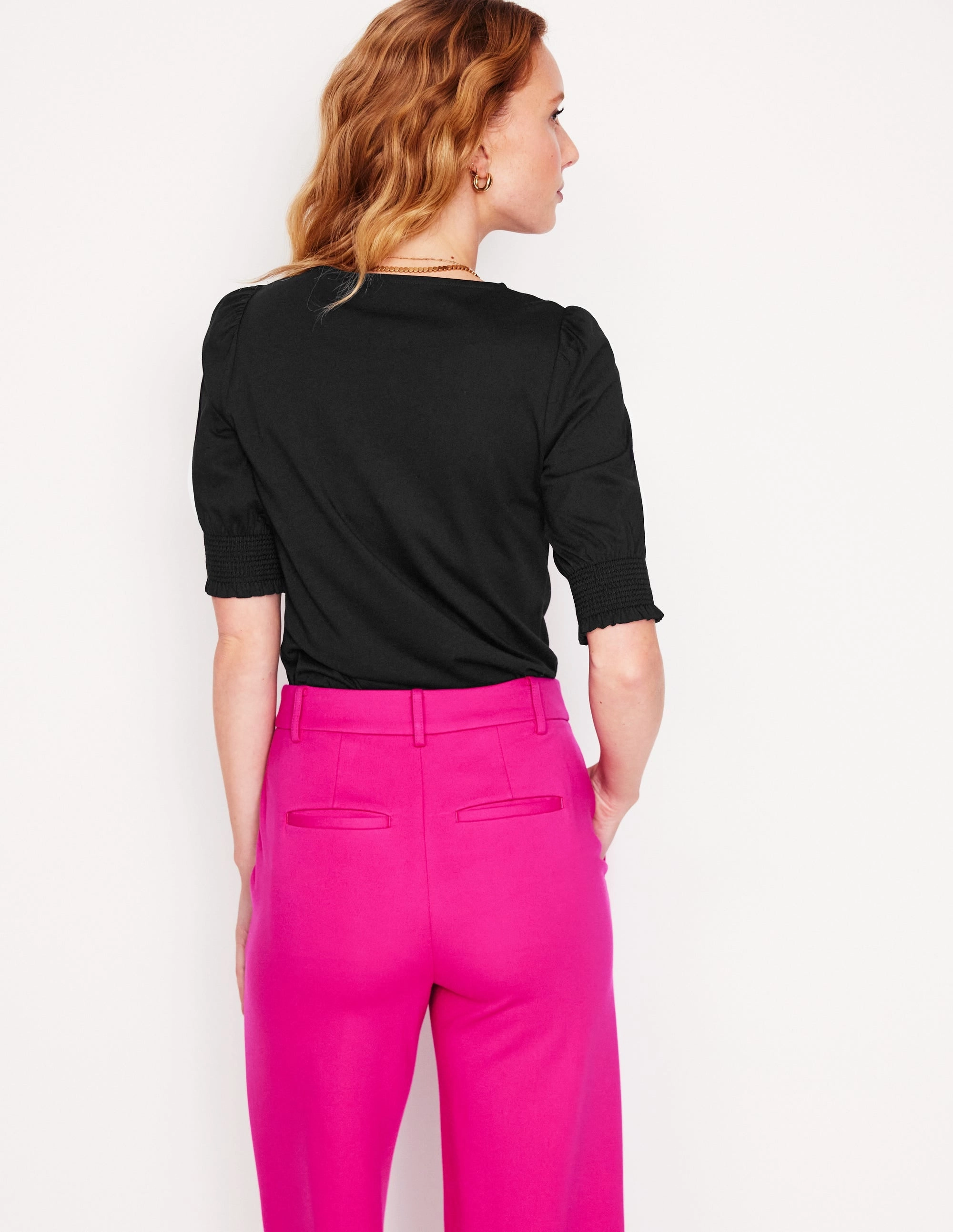 Short Sleeve Smocked Cuff Top-Black Cozy Cardigan