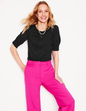 Short Sleeve Smocked Cuff Top-Black Built In Filter Layer