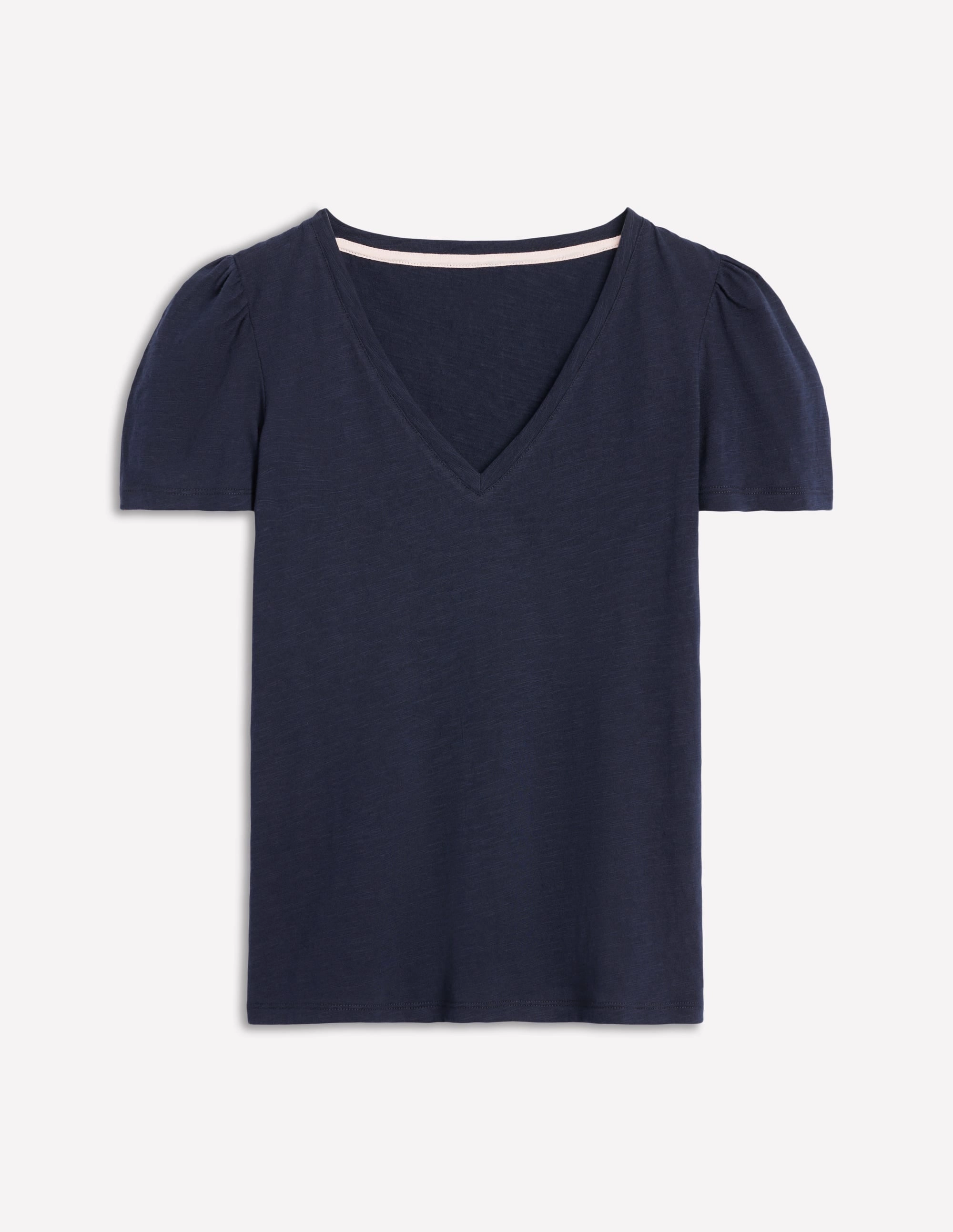 Durable Reinforced Shoulders Short Sleeve V Neck T-shirt-Navy